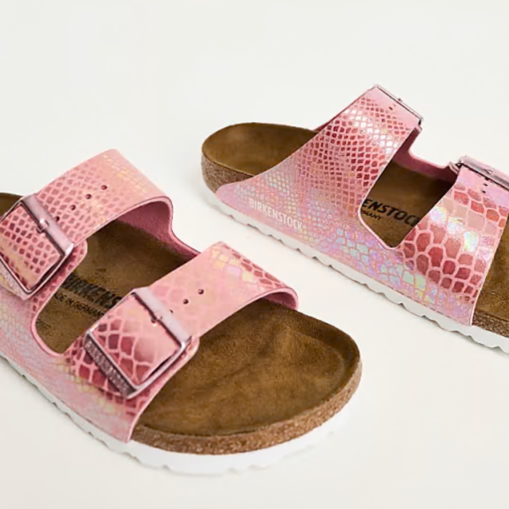 BIRKENSTOCK Women's Arizona Sydney Sandal Shiny Snake Rose Size 7 - Picture 2 of 8